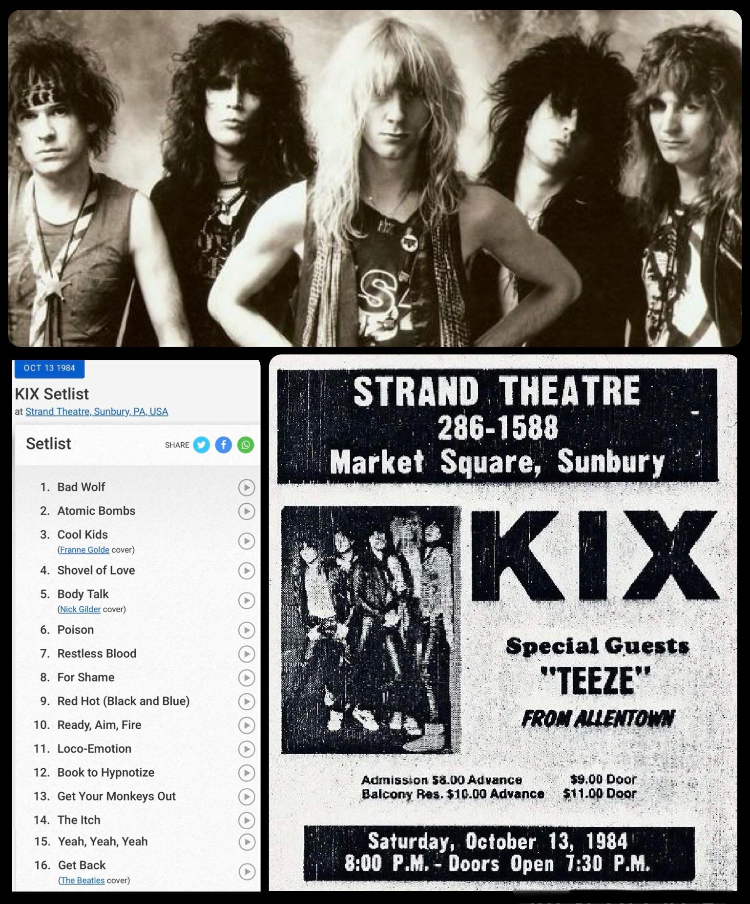 Kix concert at Strand Theatre in Sunbury, Pennsylvania on October