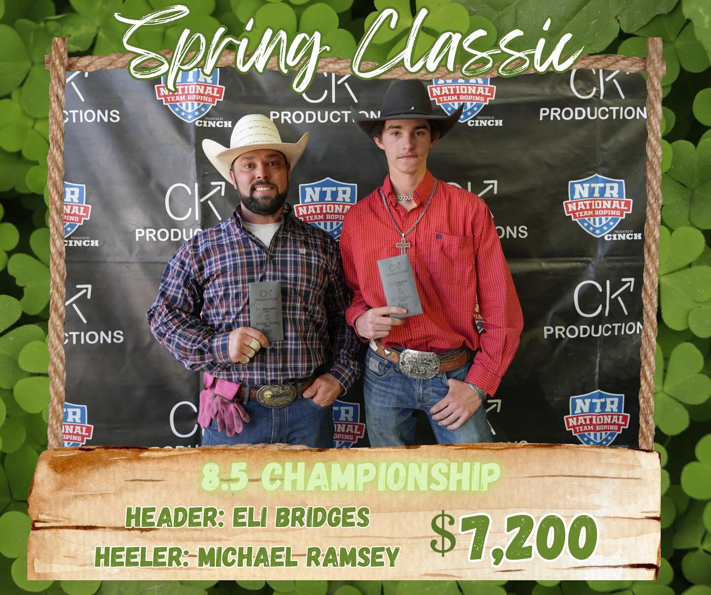 CK - NTR Spring Classic 8.5 Championship Results~3 Steer 1. Eli Bridges ...
