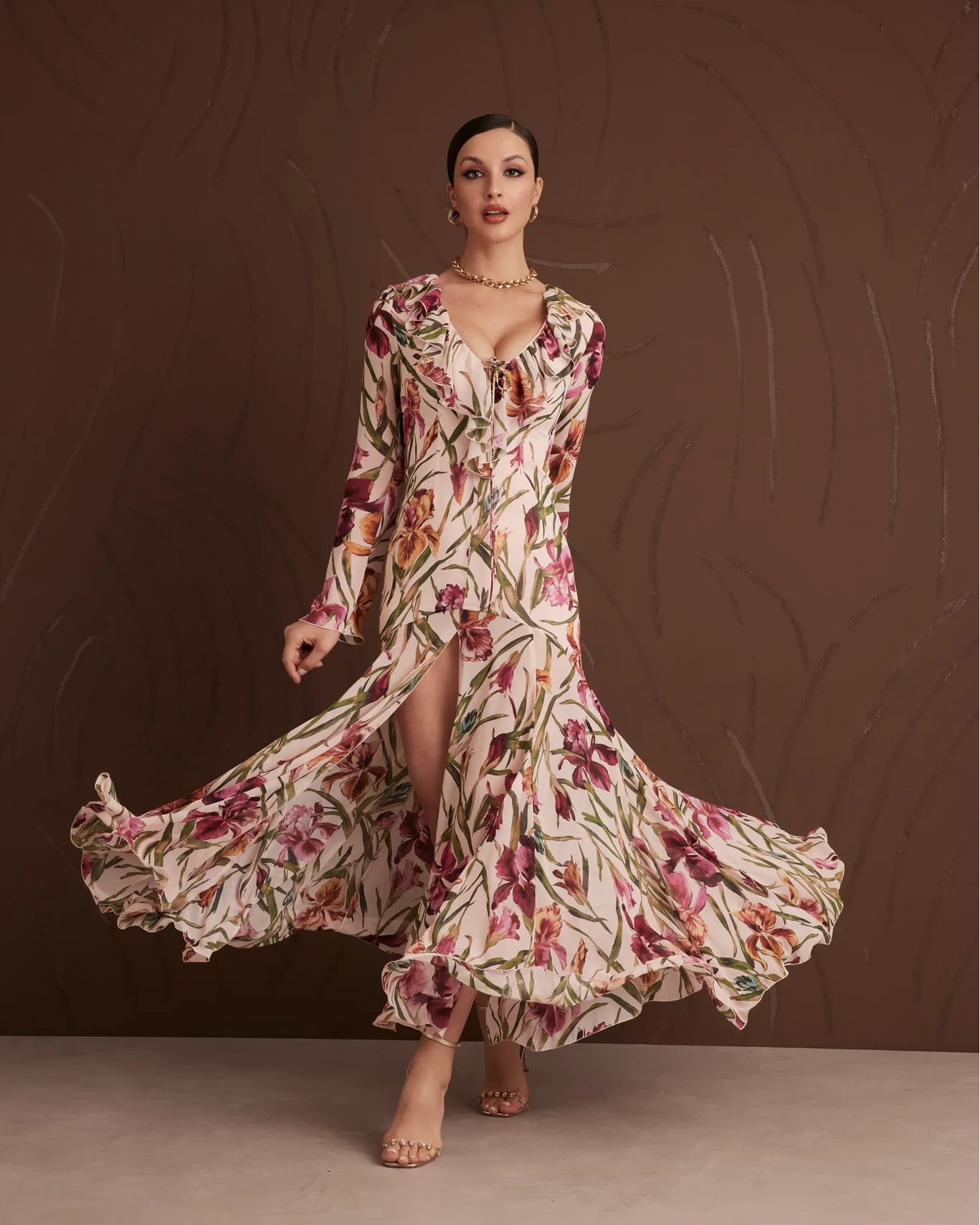 chocolate dress women Brown Crystal-Embellished Maxi L Sleeve Length:LS 36/37 Tall 38.5 inches or 94 23BF The Yale Club of