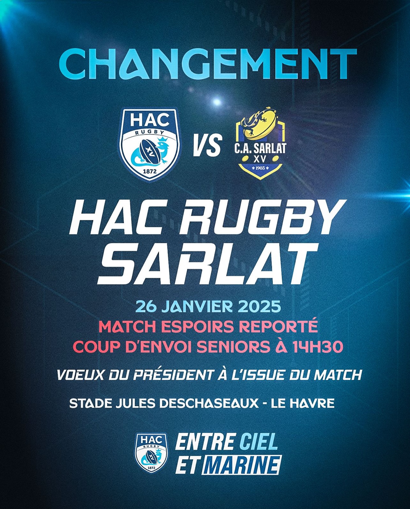HAC - ⚠️ CHANGEMENT DE PROGRAMME ⚠️ 📅 26 janvier 2025 🏉 HAC Rugby vs C ...