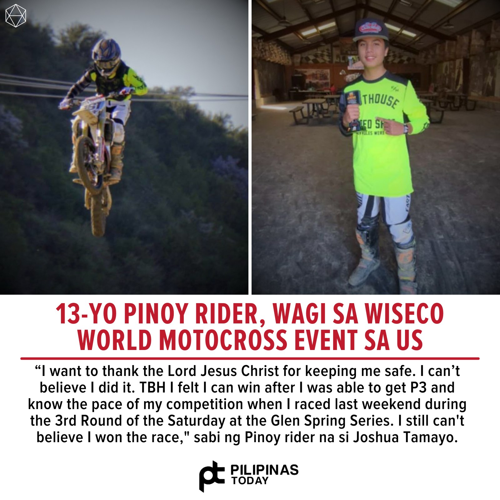 Wanna - Hindi pinaporma ng Pinoy rider na si Joshua Tamayo, 13-anyos ...