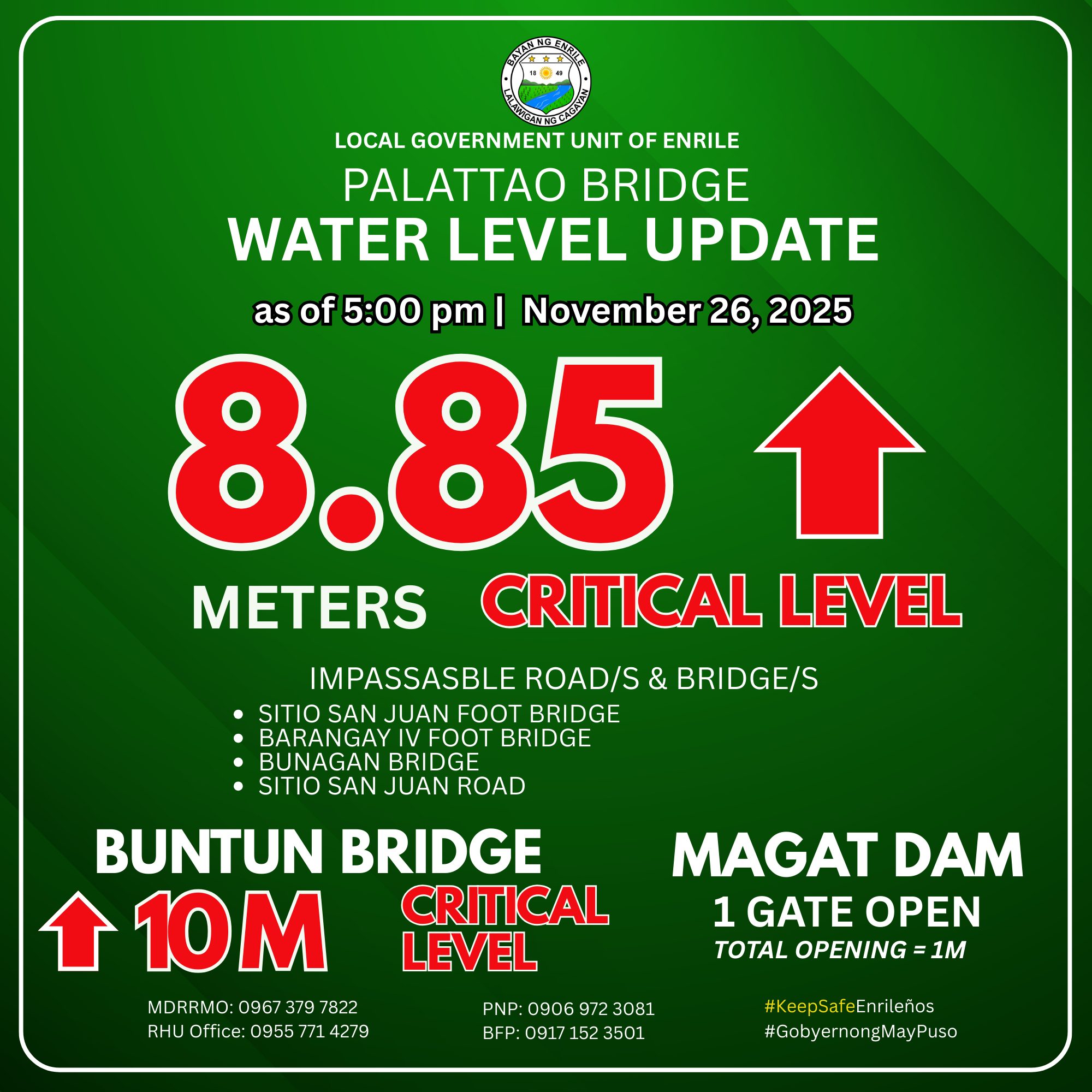 📢 WATER LEVEL UPDATE |... - One Enrile News and Events | Facebook