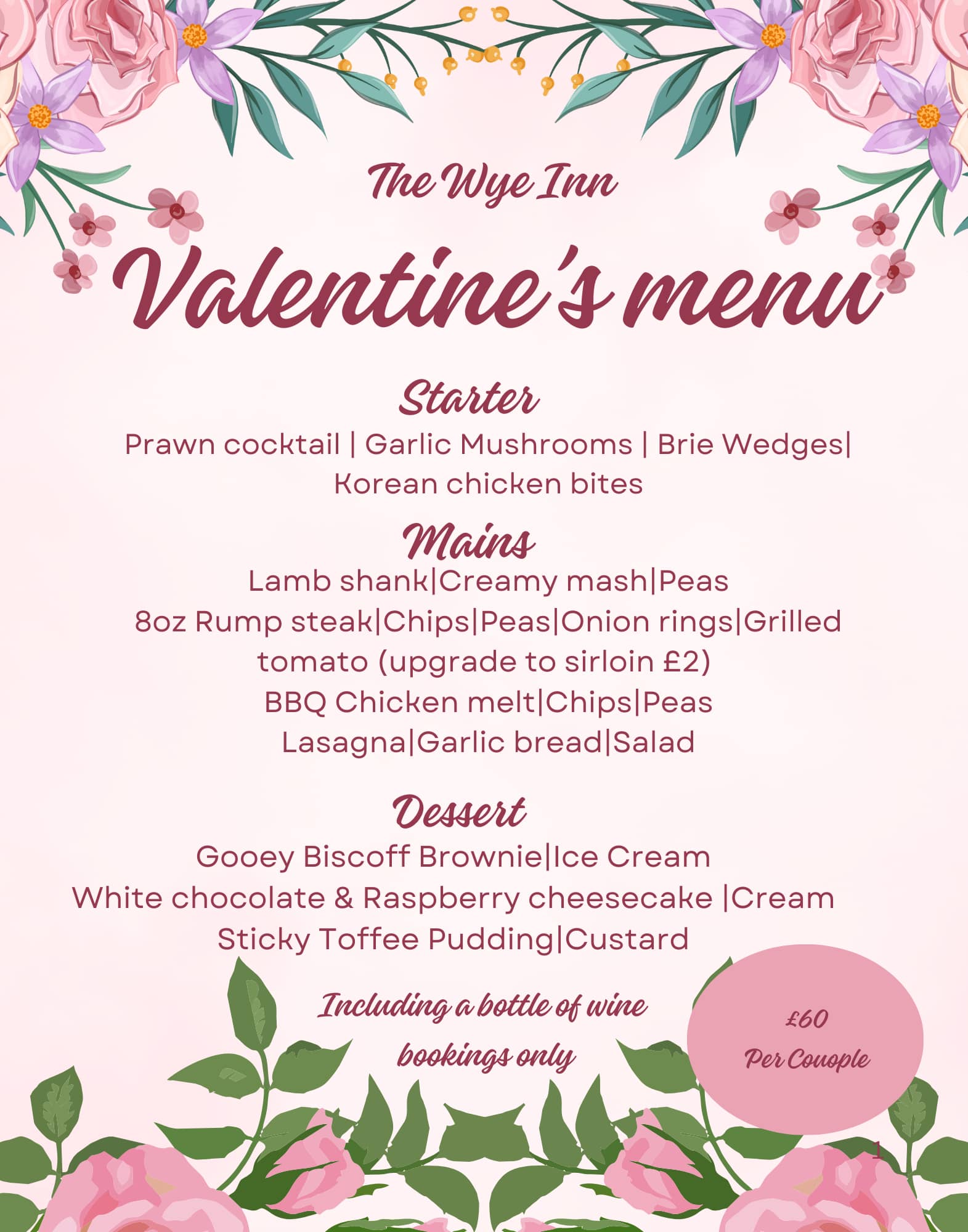 The Wye - ️🥂Valentine’s Day menu🥂 ️ Friday 14th of February 2025 🥰 £60 ...