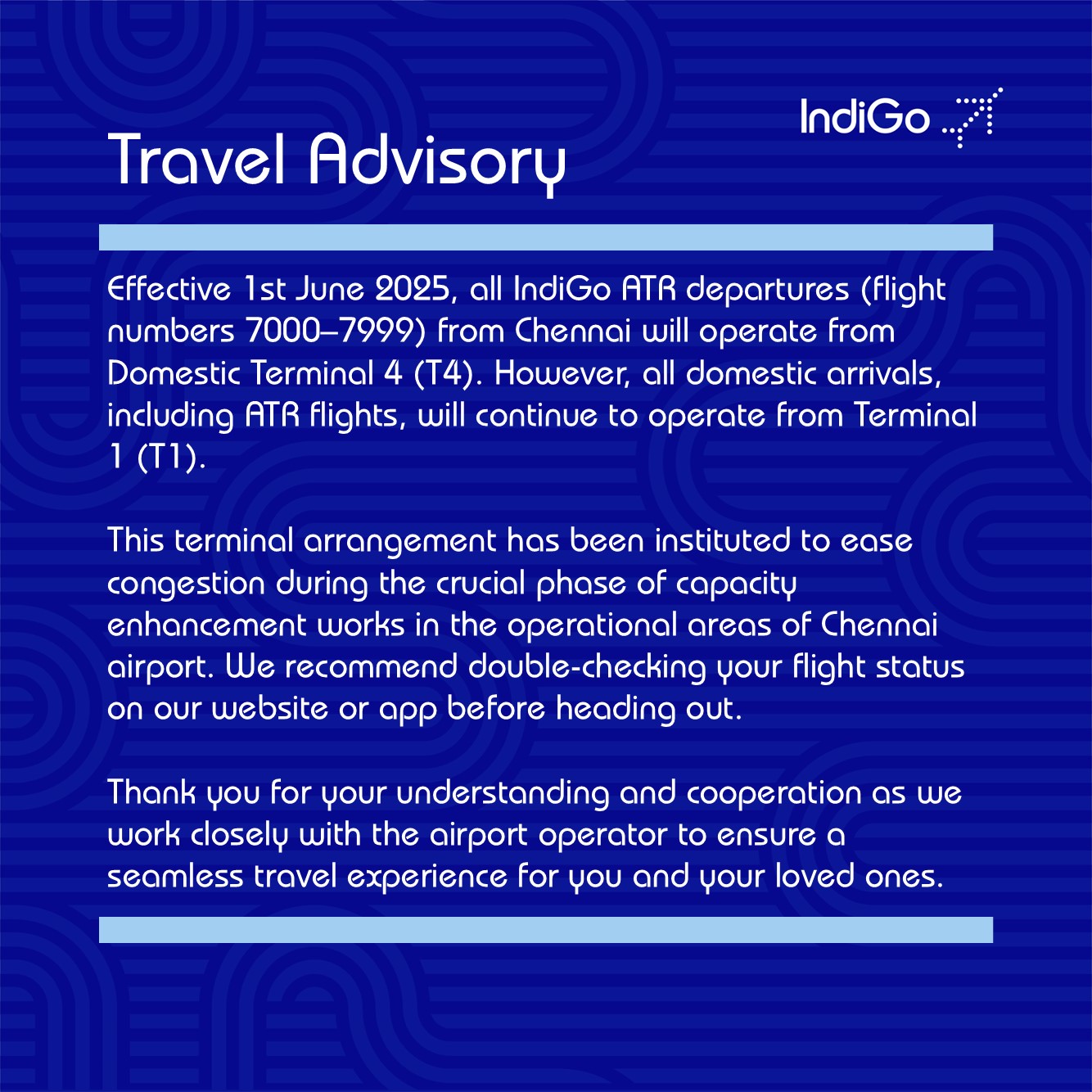 IndiGo - #6ETravelAdvisory: Starting 1st June 2025, all ATR departures ...