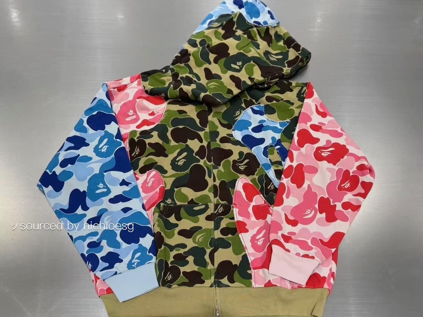Bape abc camo patchwork relaxed fit zip hoodie, mens $495
