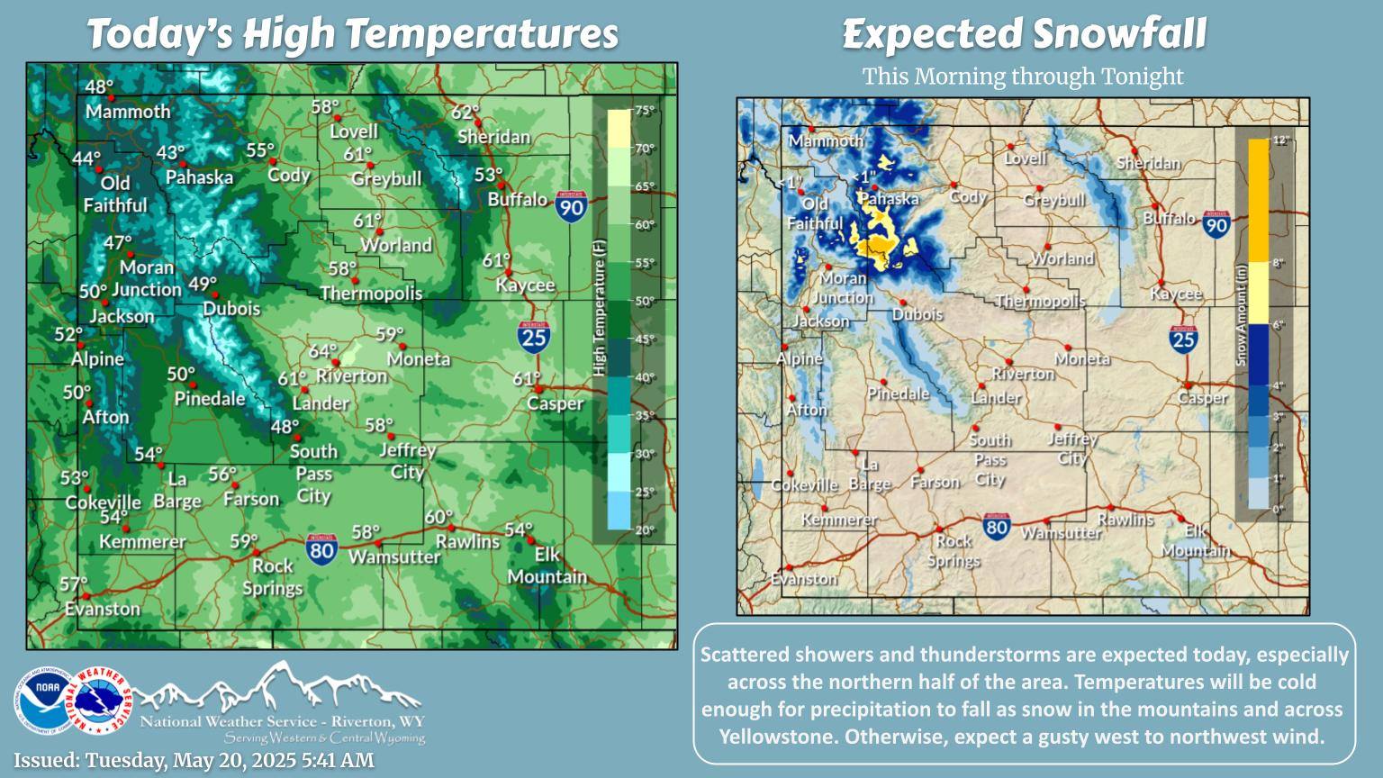 US - Scattered showers and thunderstorms are expected today, especially ...