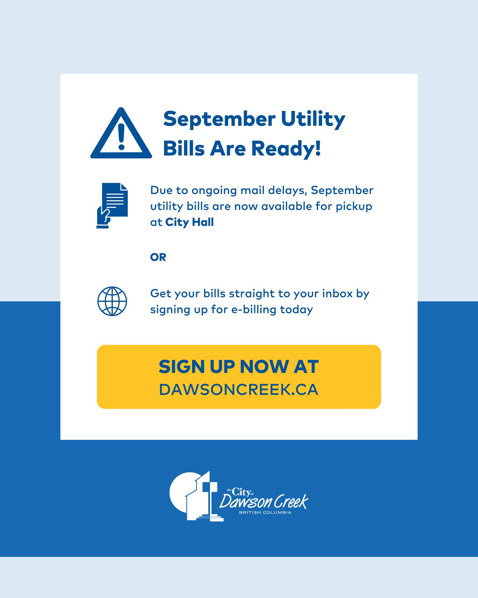 📢 September Utility Bills Are... - City of Dawson Creek | Facebook