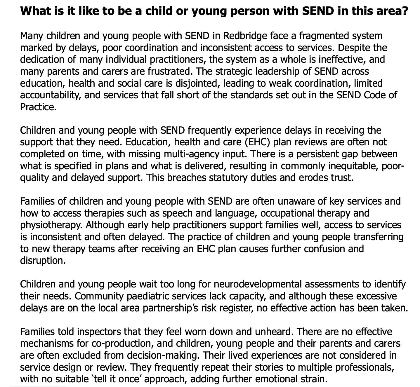 Special - Terrible report for Redbridge's Ofsted/CQC SEND inspection ...