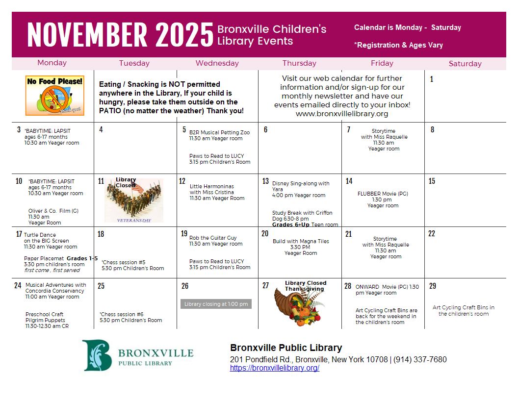 Bronxville - November 2025 children's events https://libraryaware.com ...
