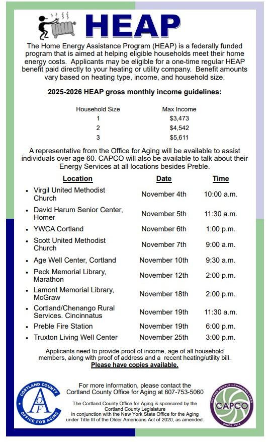 Cortland - The Home Energy Assistance Program (HEAP) is a federally ...