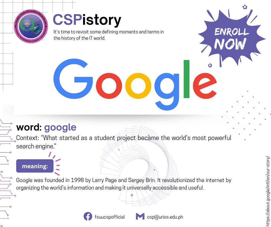 FSUU - 🌟 CSPistory: A Look Back at Google’s Beginning! 🌟 Did you know ...