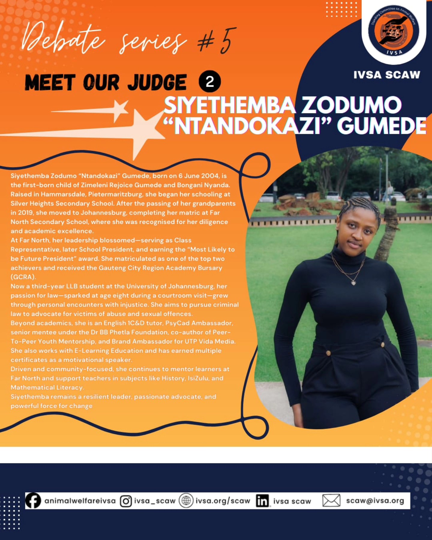 IVSA - 🌟 Meet Our Judge: Siyethemba Zodumo “Ntandokazi” Gumede! 🌟 We’re ...