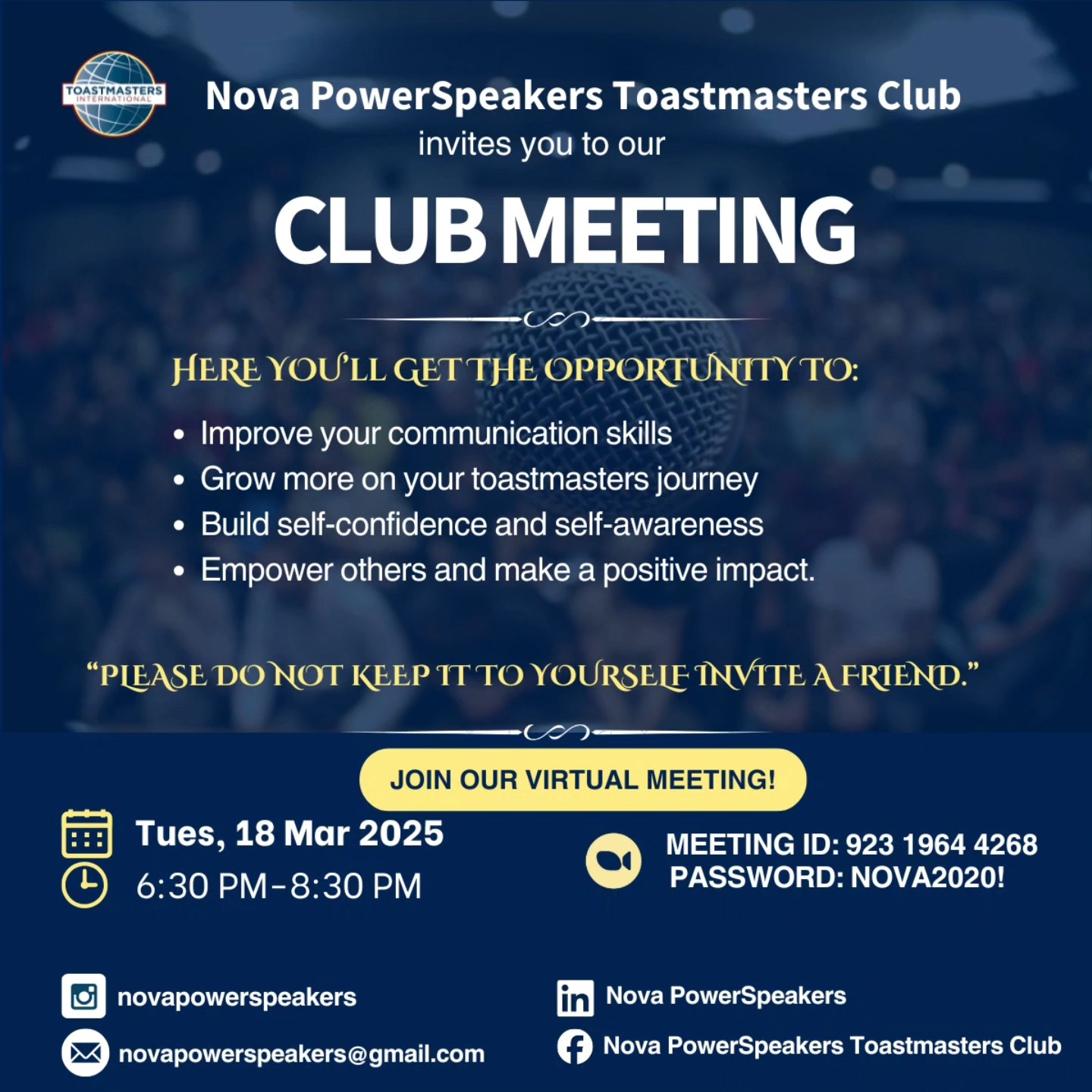 Nova - 📢 Join us for another engaging Toastmasters meeting filled with ...