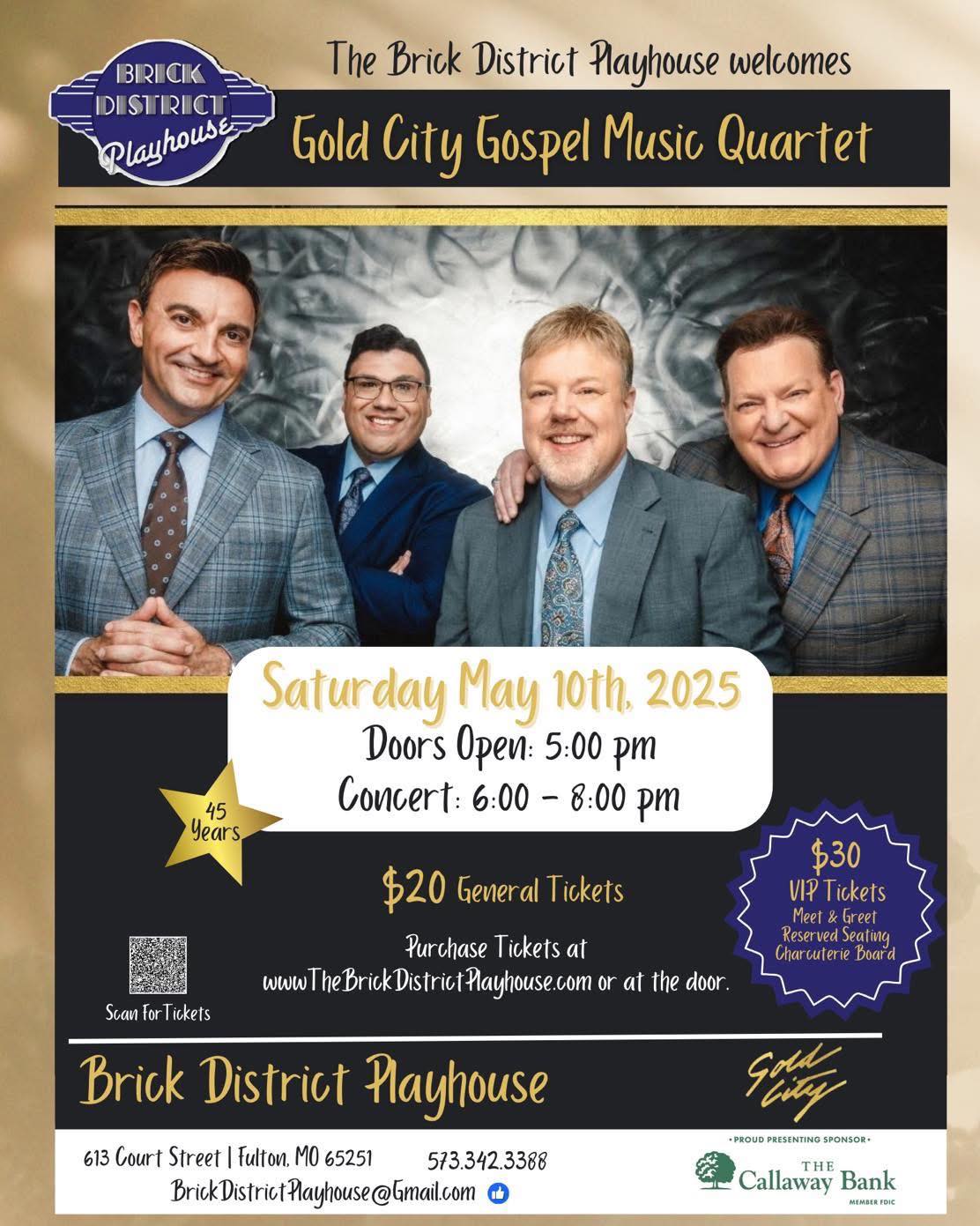 Brick - 🎤 Attention Gospel Music Fans! Gold City Quartet is coming to ...