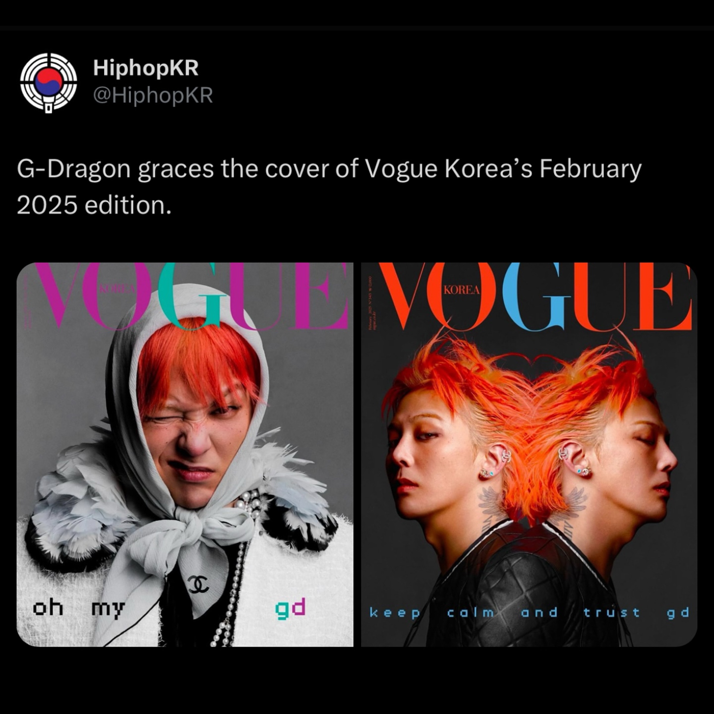 G-Dragon (@xxxibgdrgn) graces the cover of Vogue Korea's February