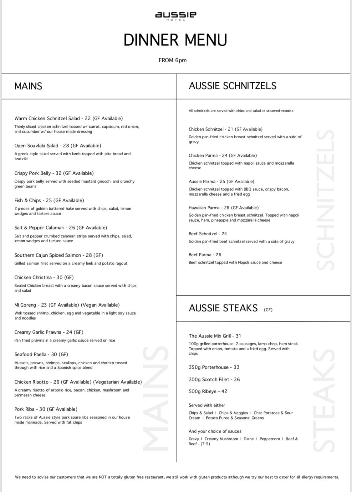 Aussie Hotel - 💖💖💖 INTRODUCING THE NEW MENU 💖💖💖 Head into...
