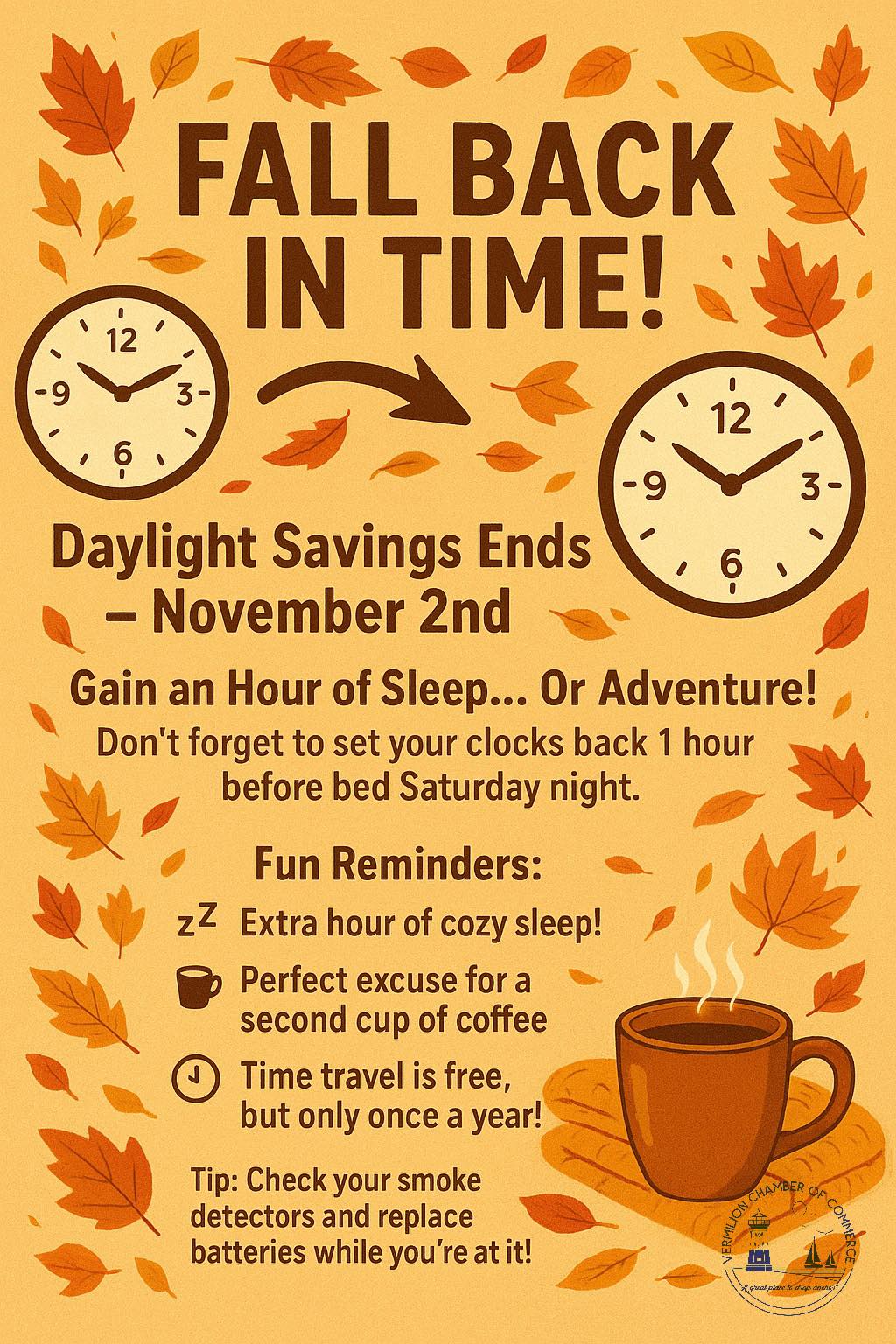 ⏰🍂 Don’t forget to fall... - Vermilion Chamber of Commerce | Facebook