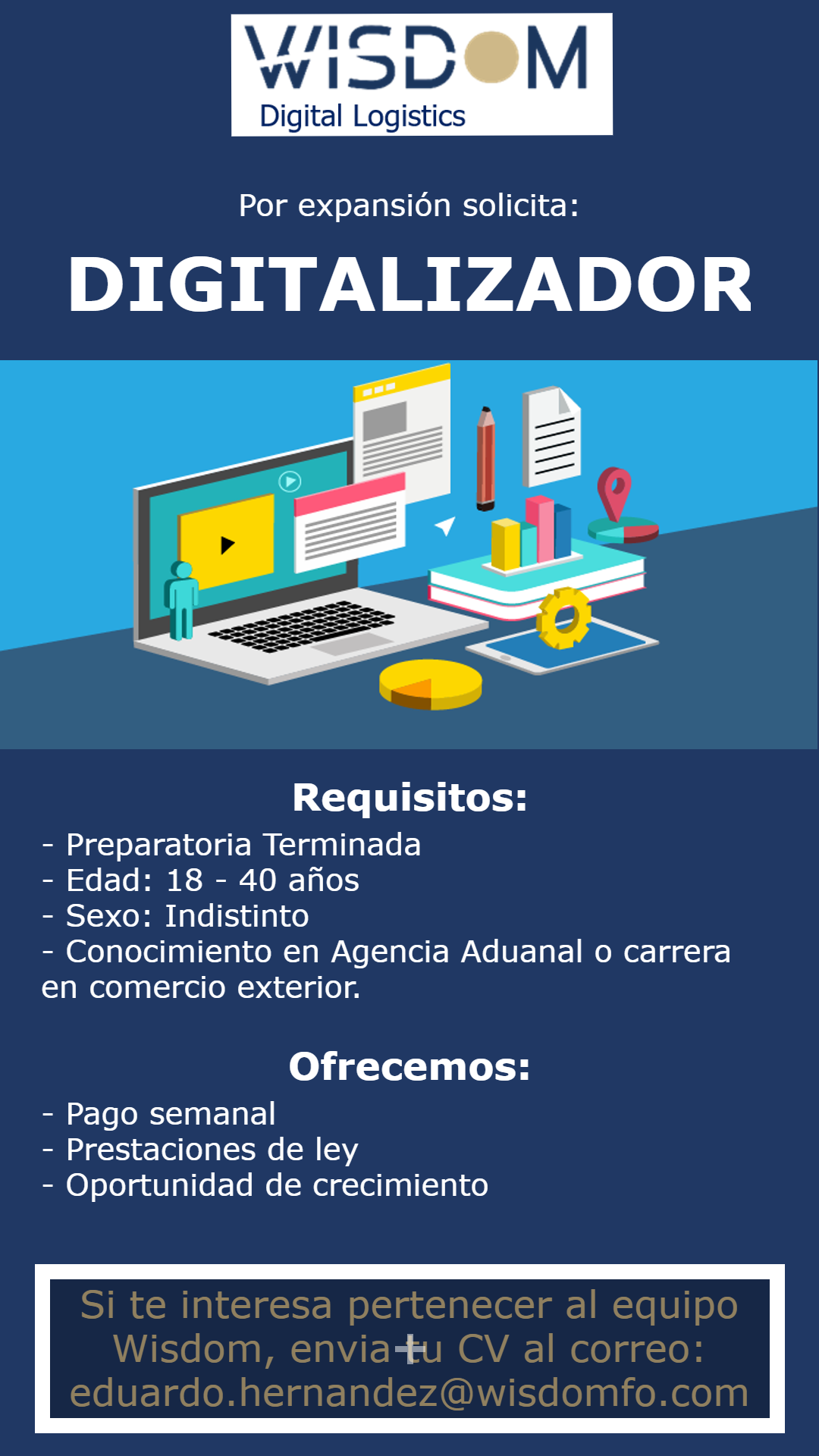 ¡SE PARTE DE LA FAMILIA WISDOM!... - Wisdom Digital Logistics | Facebook