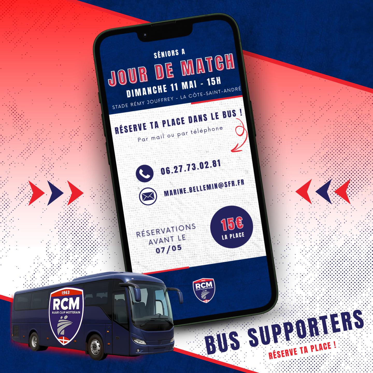 Rugby - BUS SUPPORTERS : RÉSERVE TA PLACE AVANT LE 07/05 ! Pour le ...