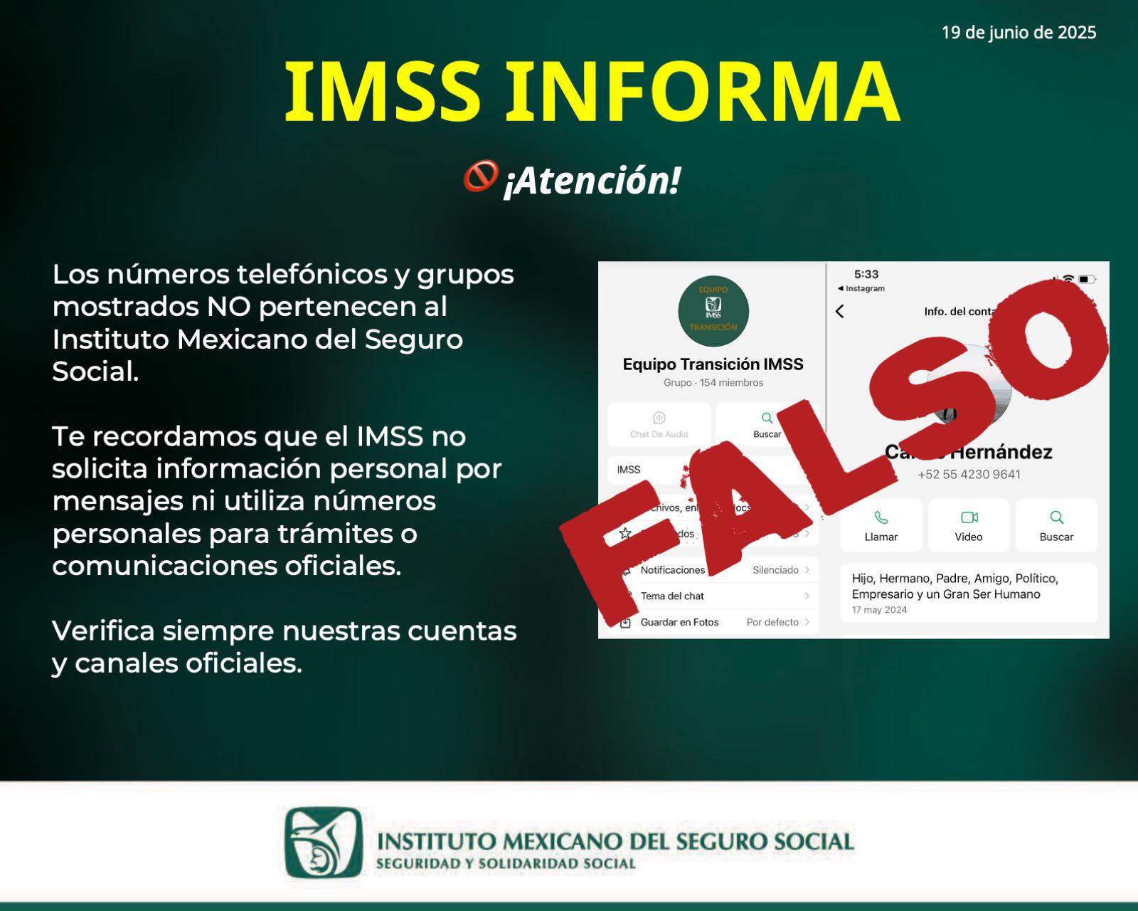 IMSS - 🚫 #IMSSInforma: ¡Cuidado! Estos números y grupos NO... | Facebook