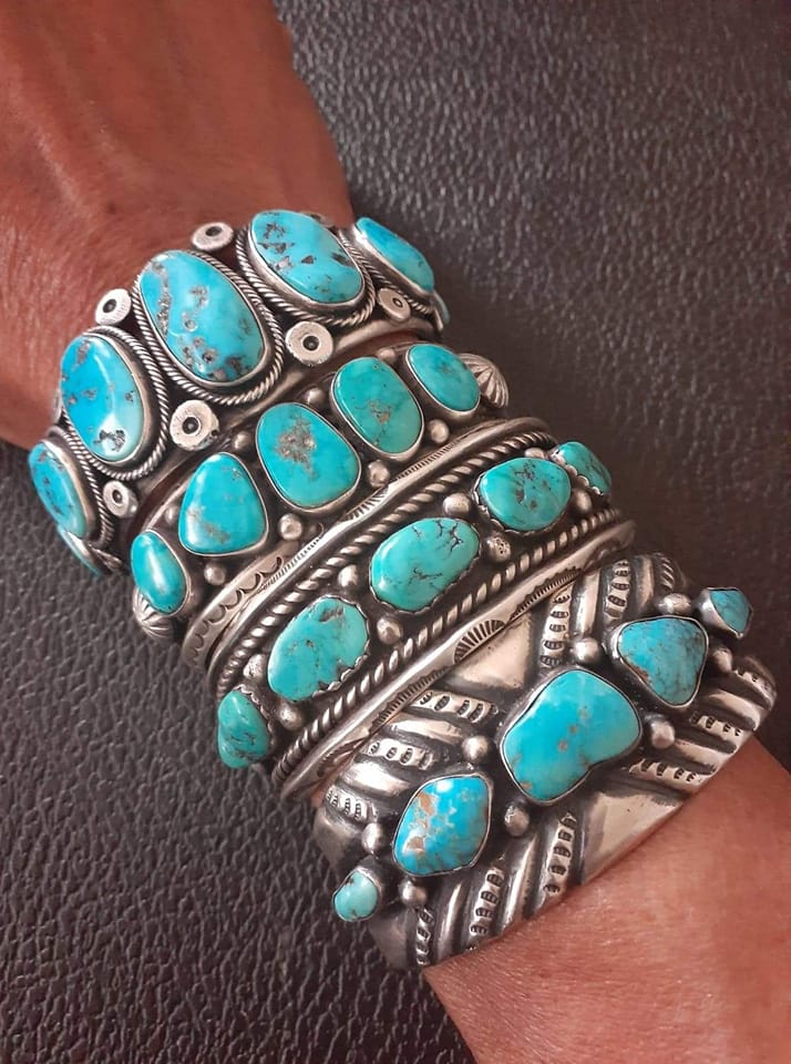Navajo turquoise bracelets by Jack Adakai and others