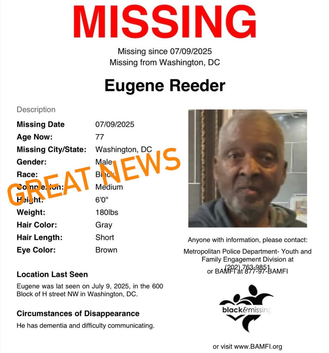 #FindingFriday: GREAT NEWS! We... - Black and Missing, Inc. | Facebook