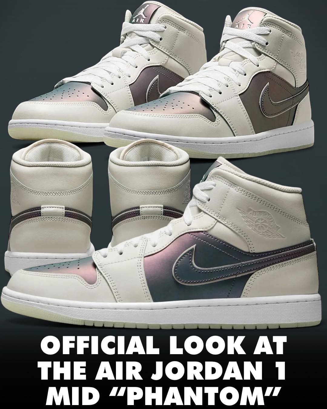 The Air Jordan 1 Mid “Phantom” receives an iridescent finish set