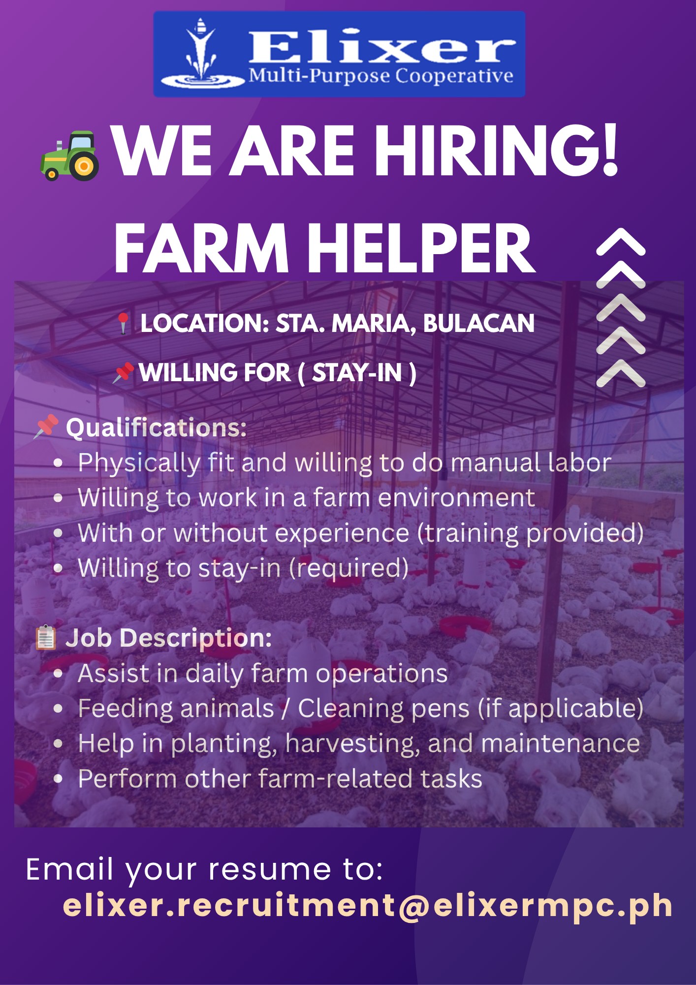 Elixer - 🚜 WE ARE HIRING! **FARM HELPER** 📍 **Location: Sta. Maria ...