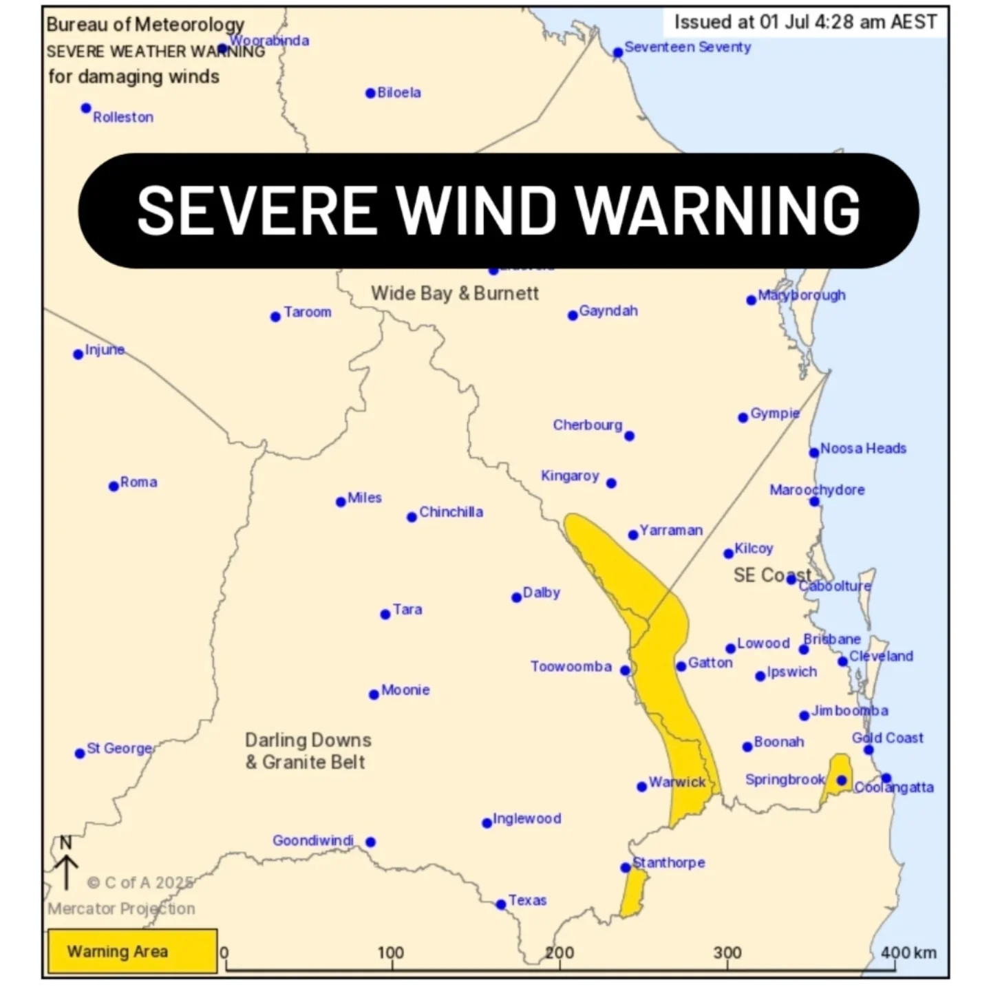 Springbrook - Severe Weather Warning for DAMAGING WINDS For people in ...