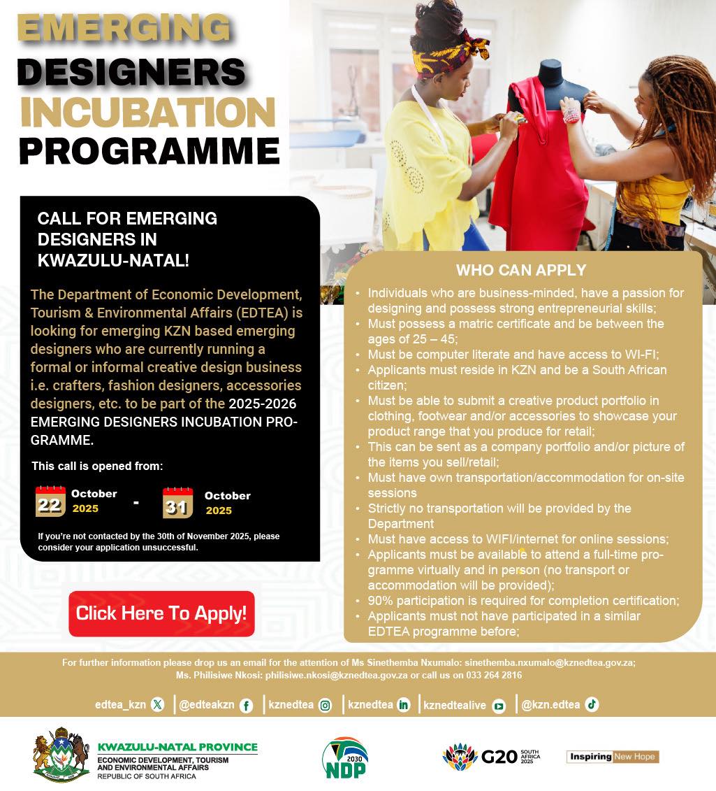 EDTEA - CALL FOR EMERGING DESIGNERS IN KWAZULU-NATAL! The Department of ...