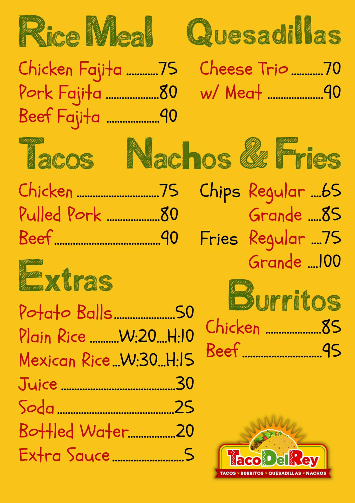 Taco Del Rey - Here’s our menu! 🌮🤤🤤🌯🌮🌯🤤 | Facebook