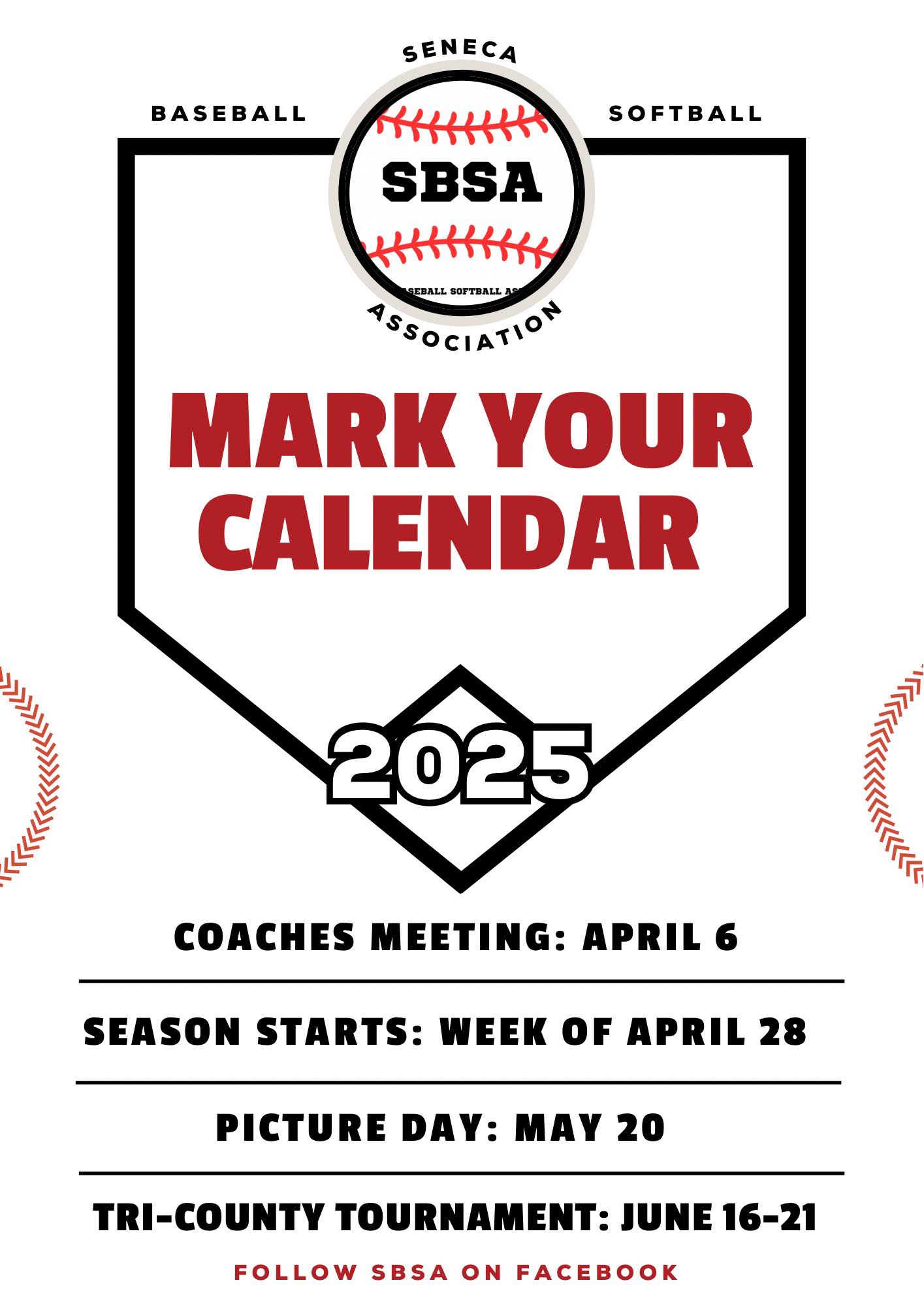 Seneca Youth Baseball Softball Association - 📢 Dates to know for the ...