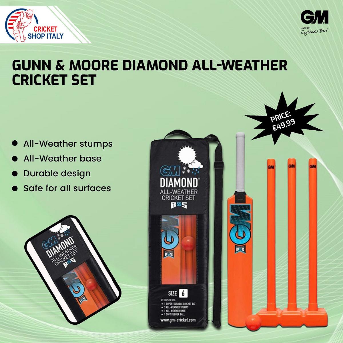 Set Da Cricket GM Con Monconi A Molla – Regolamento ICC, Altezza 71.1 Cm, Per Allenamento E Gioco