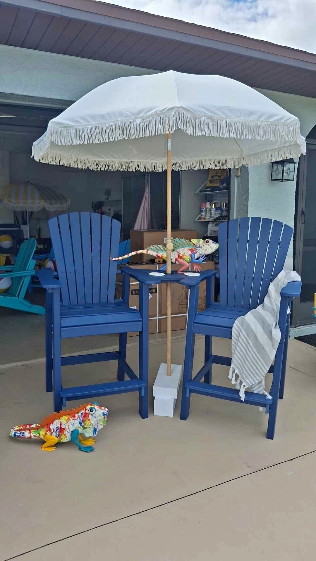 Navy boat dock bar stool set with connecting table - Outdoor Furniture ...