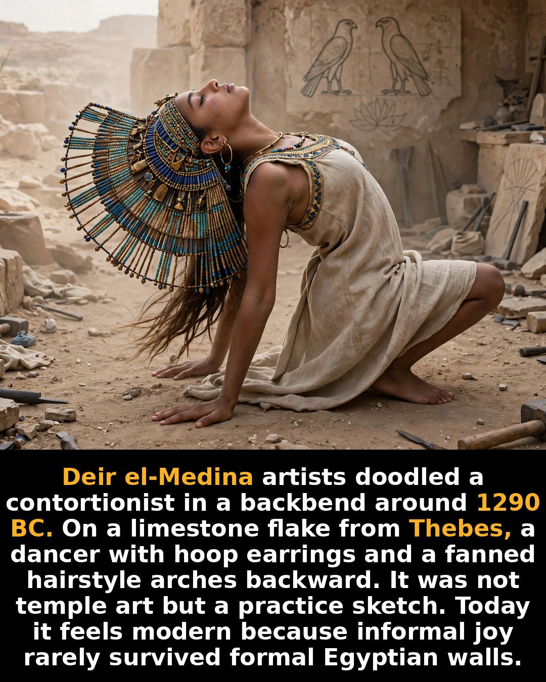 Ancient Egyptian artist's 1290 BC doodle of a contortionist dancer