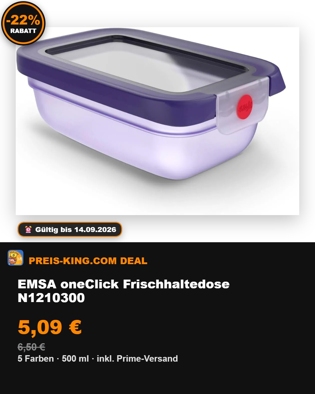 EMSA Frischhaltedose für 5,09 € 🍱** Meal Prep, Reste oder Snacks für unterwegs? Diese EMSA-Dose ist kompakt, auslaufsicher und gerade günstig zu haben. Bei Amazon bekommt Ihr die **EMSA oneClick Frischhaltedose