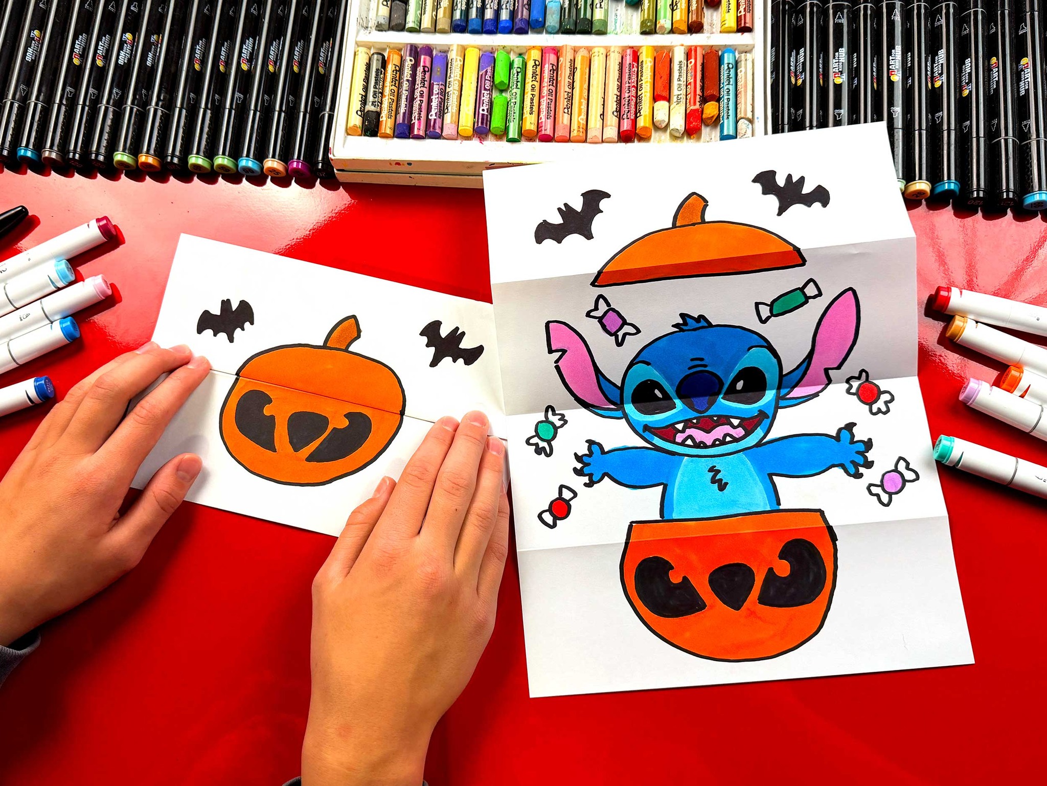 Art - 🎃💙 New Lesson! Learn how to draw Stitch in a pumpkin folding ...