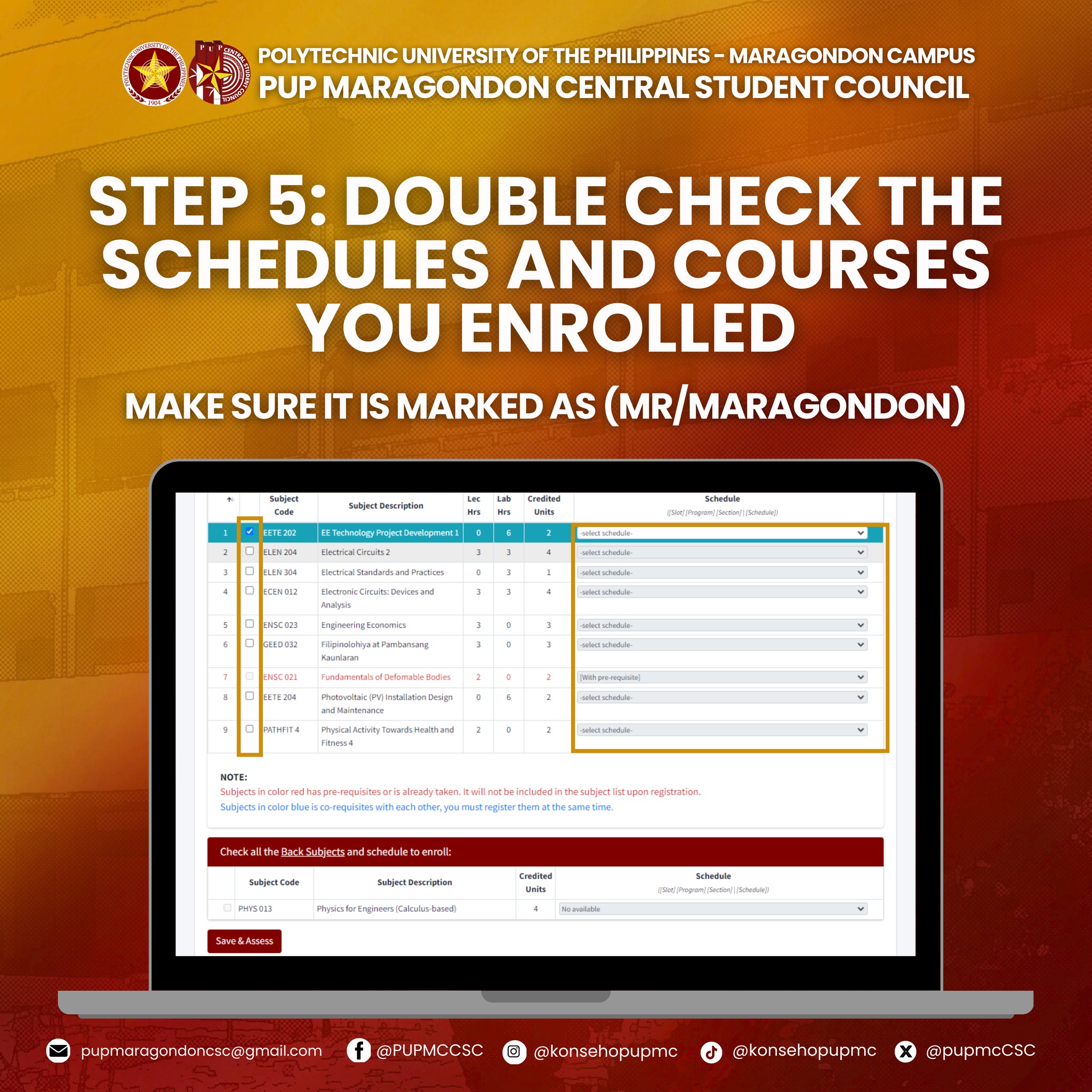 PUP - STEP 5: DOUBLE CHECK THE SCHEDULES AND COURSES YOU ENROLLED, AND ...