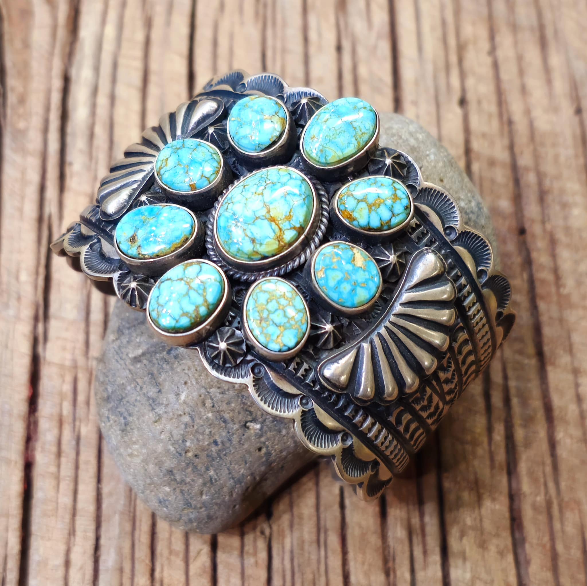 Andy Cadman's handmade Navajo stampwork jewelry with Sleeping