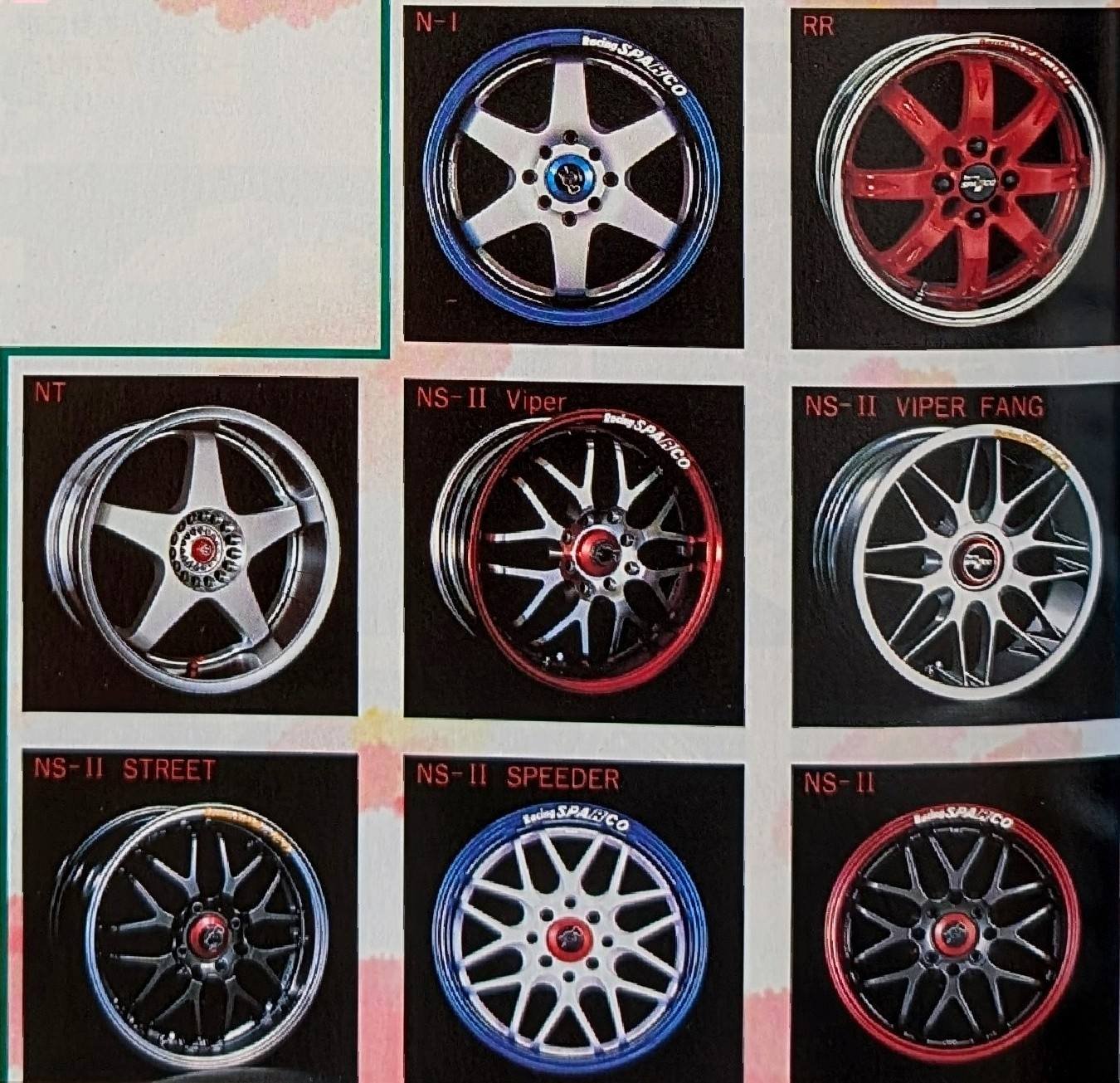 Racing SPARCO wheels. N-1, NT, RR and 5 different versions of the 