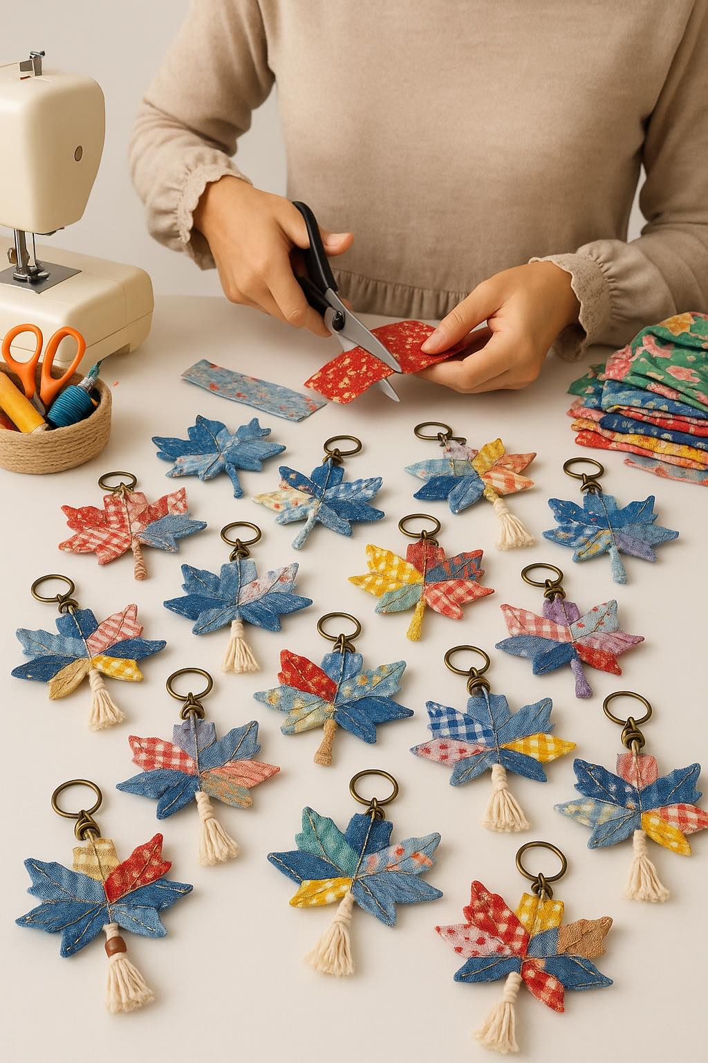 Marifetli - DIY Patchwork Keychains with Plane Tree Leaf from Old Jeans ...