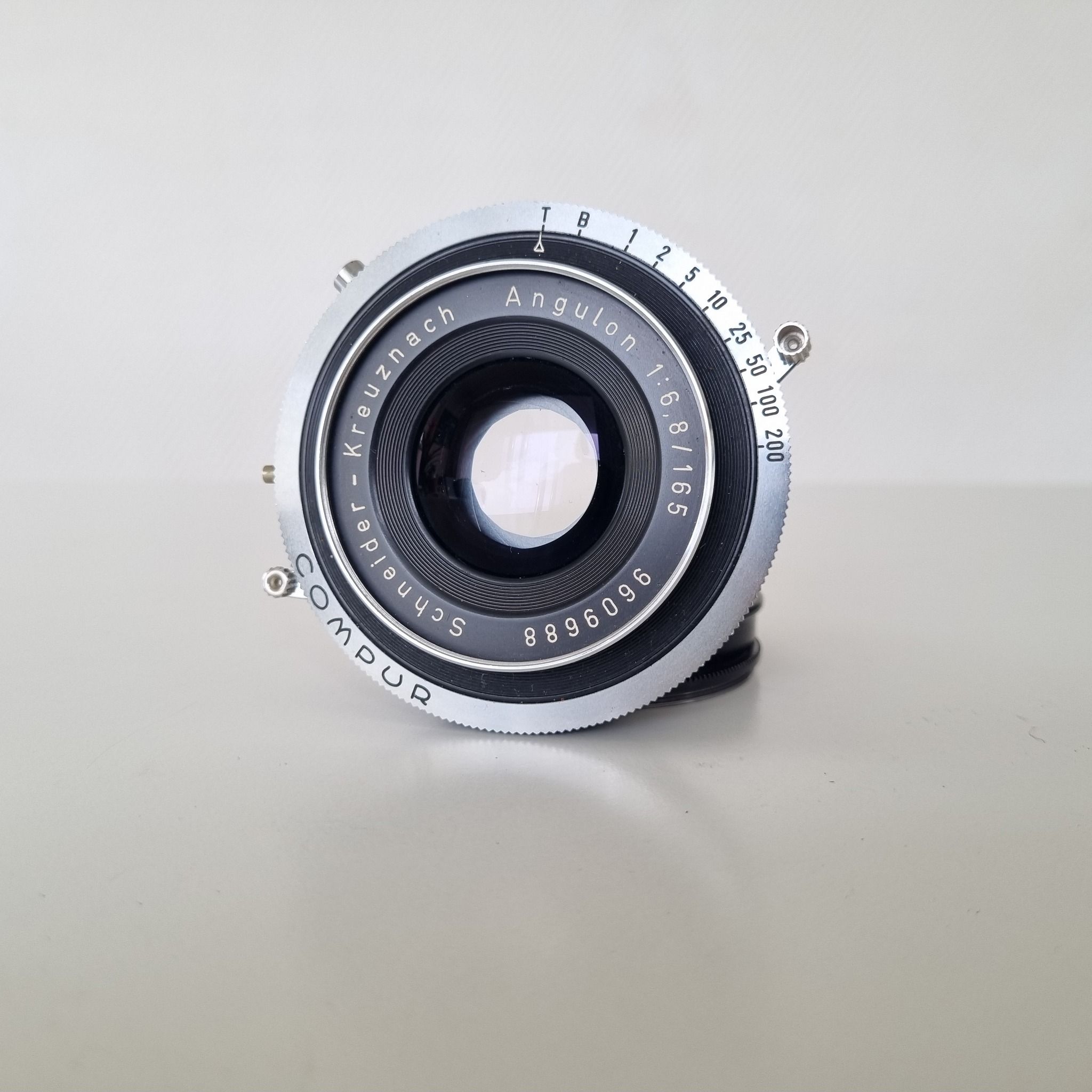 Schneider Angulon f6.8 165mm on Compur #2 shutter, wide angle