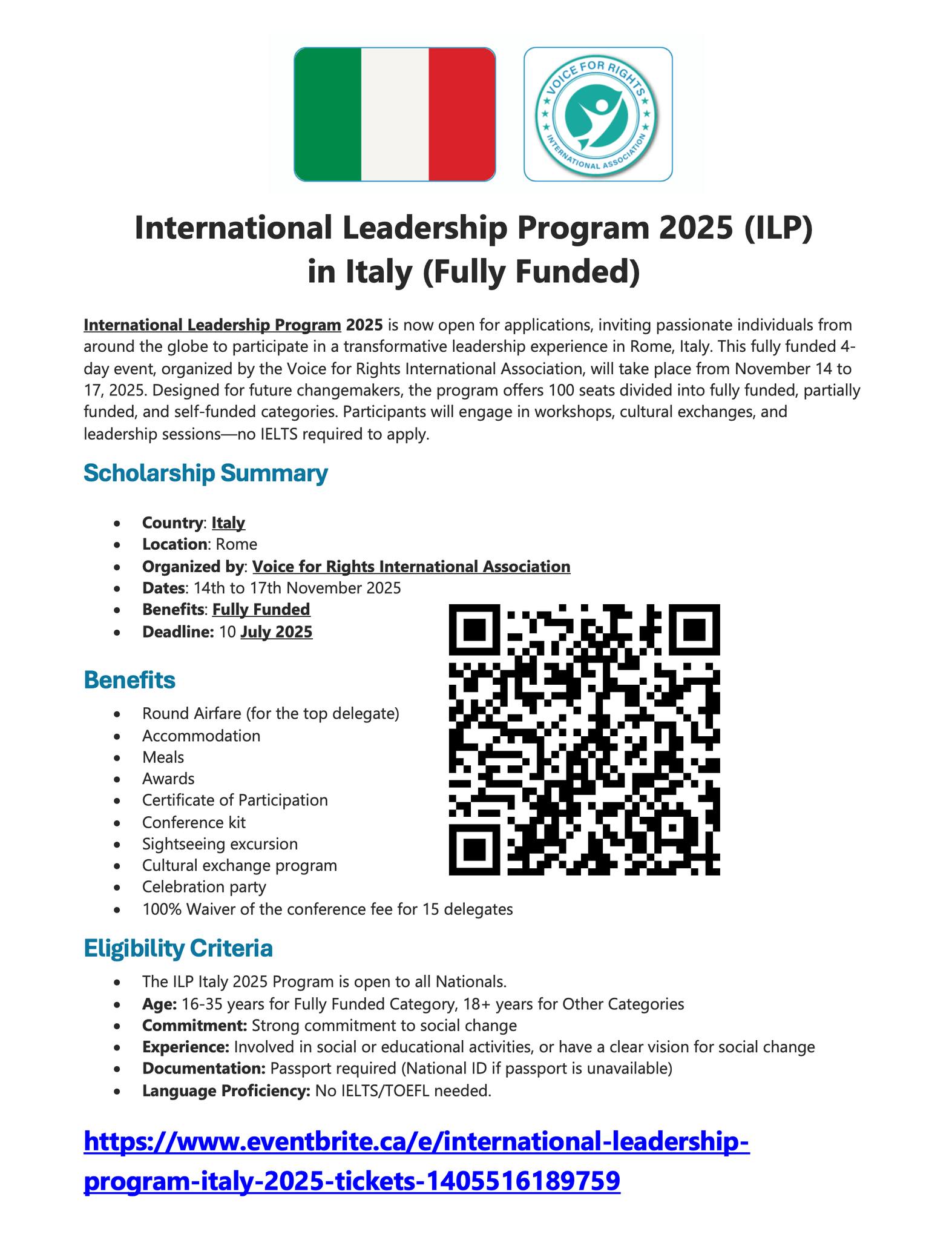 Scholarship - International Leadership Program 2025 (ILP) in Italy 🇮🇹 ...