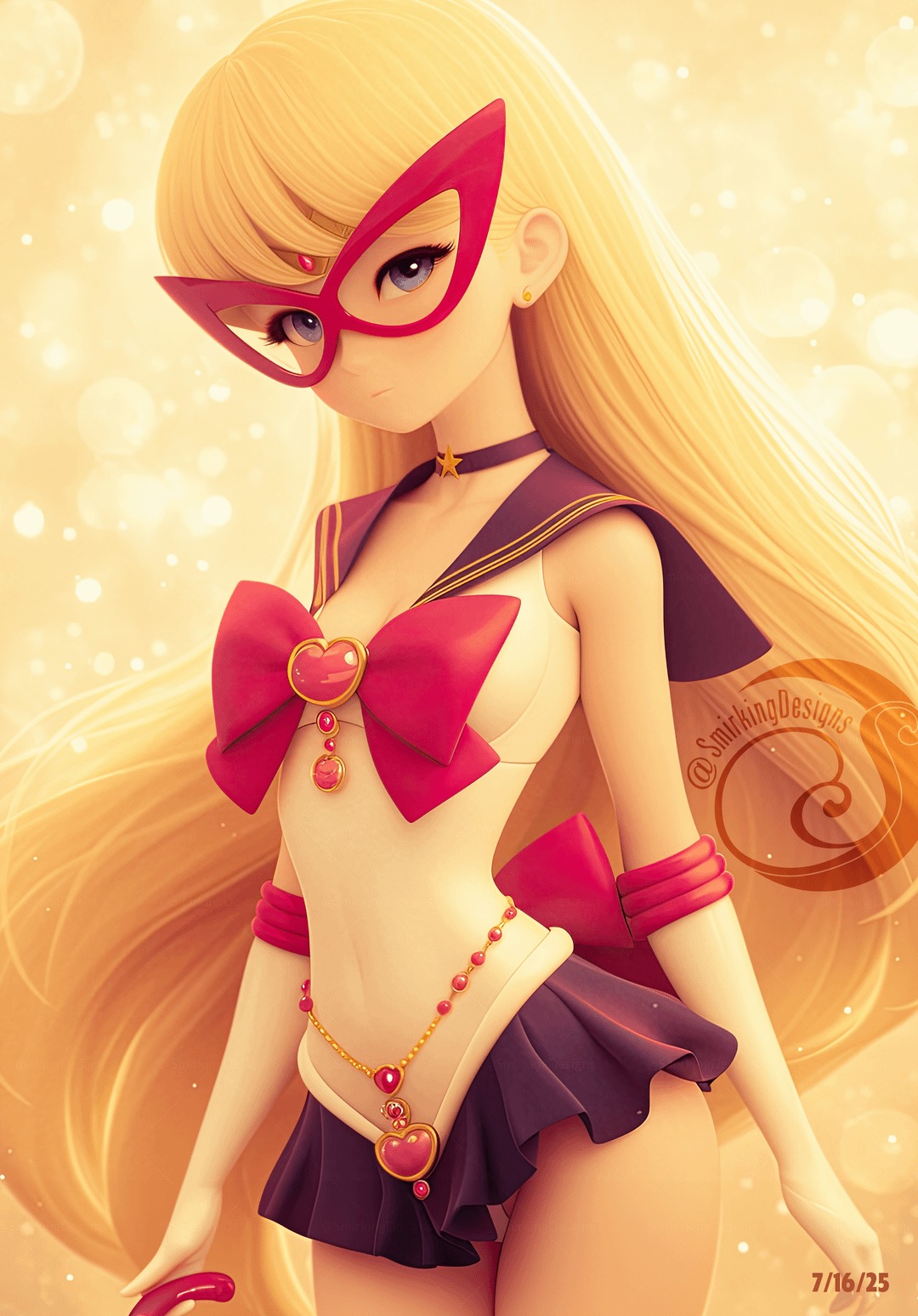 Sailor V-inspired look with blonde hair and blue eyes