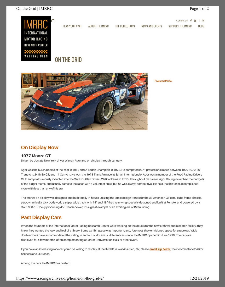 Warren Agor Racing Team - For over three months from 2018-2019, the ...