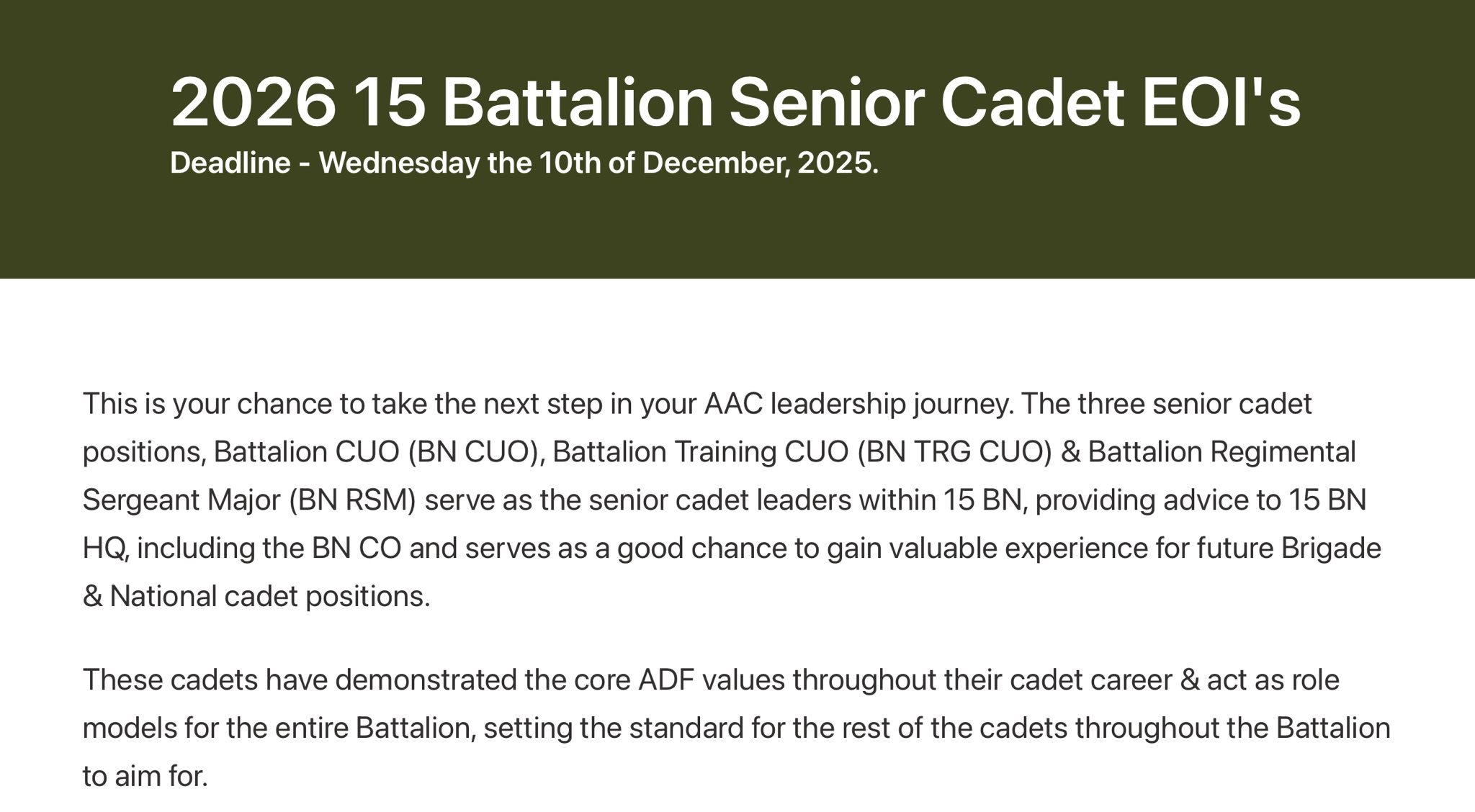 Good Morning Team!... - 15 Battalion Australian Army Cadets | Facebook
