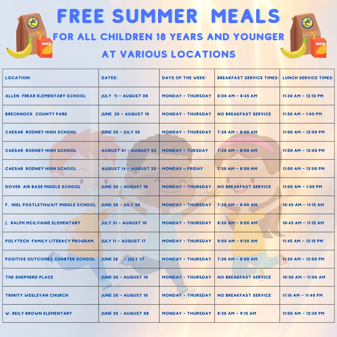 The locations for Free... - Caesar Rodney Child Nutrition | Facebook