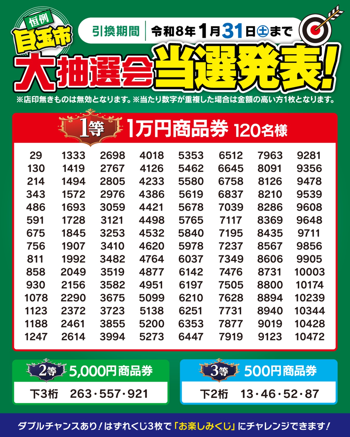 抽選券当選番号発表🎊✨】 本日より抽選券の当選番号の発表を行なって