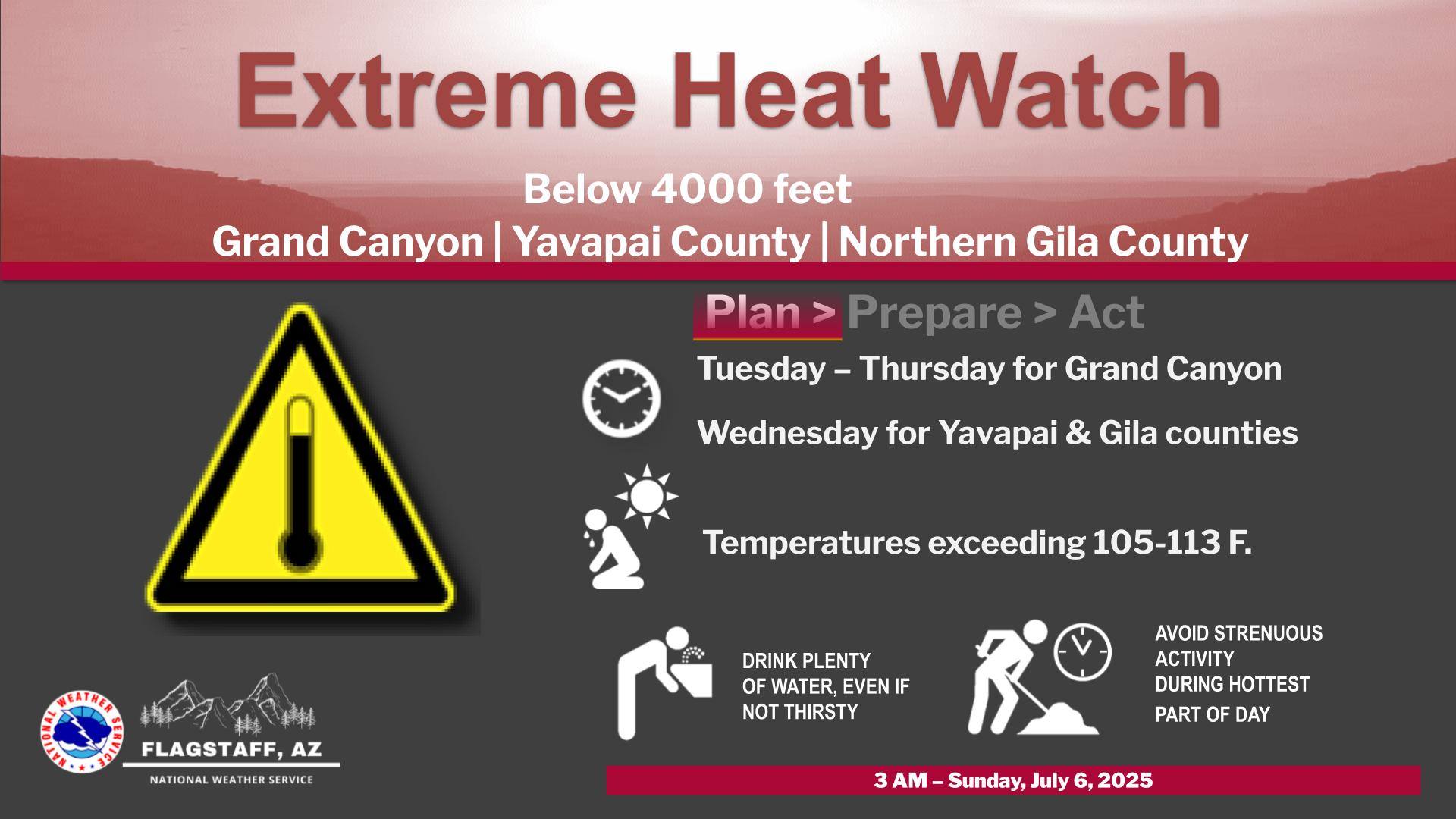 Very hot temperatures are expected later in the week. An Extreme