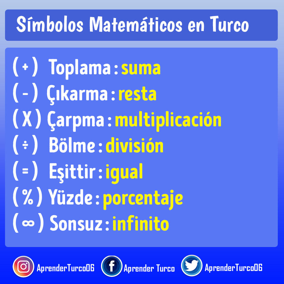 Aprender Turco - simbolos matematicos en turco